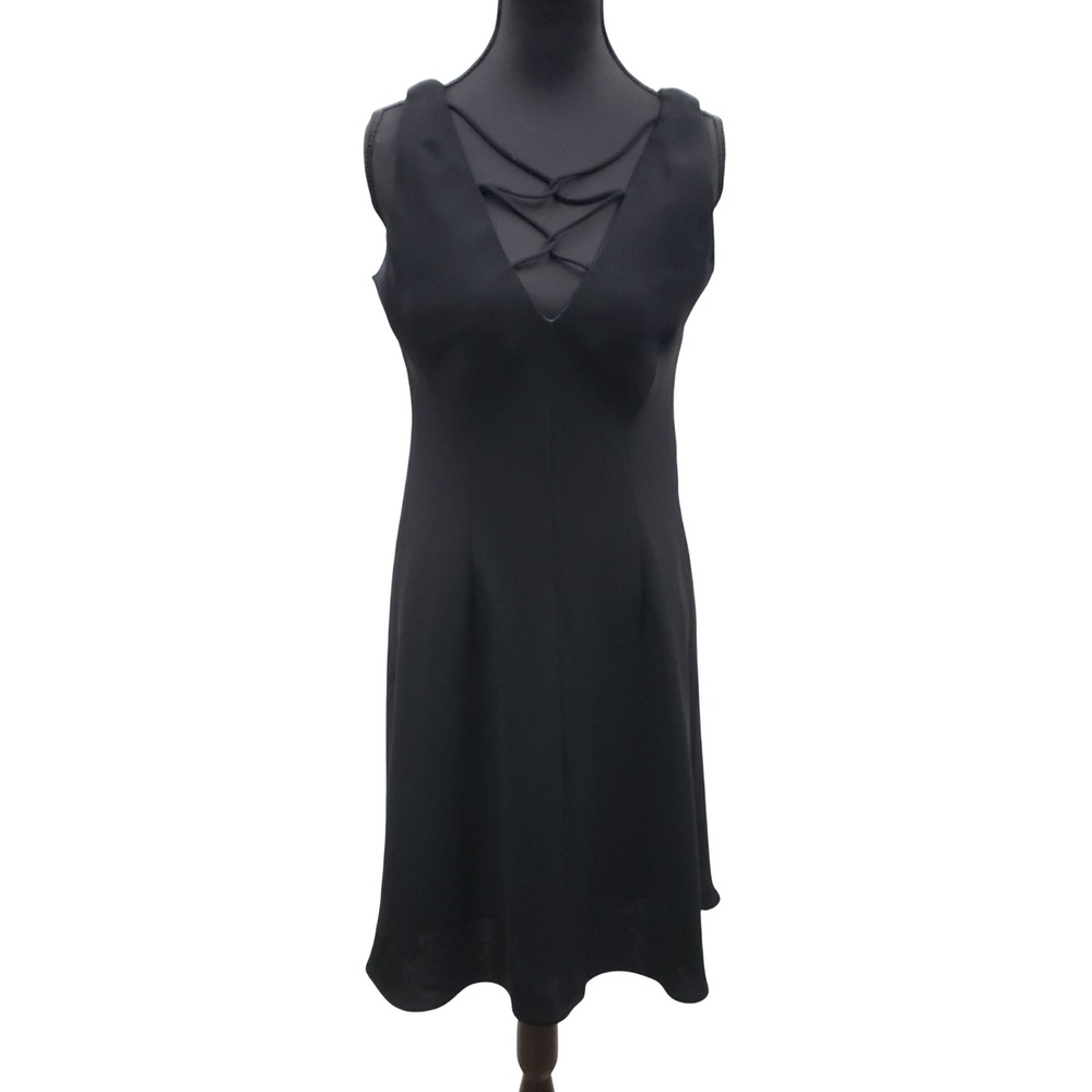 Jones Wear Dress Vintage 90s Y2K Black Criss Cross Midi Dress Size 10 LBD Party